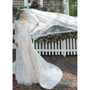 Blue Willow by Anne Barge millie Floral Lace Cathedral Wedding Veil White $1090